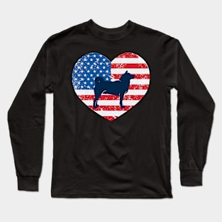 American Flag Heart Love Shiba Inu Usa Patriotic 4Th Of July Long Sleeve T-Shirt